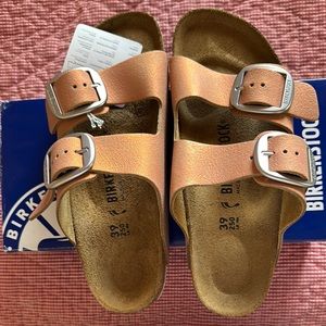 Birkenstock Copper sandals and silver buckles -  with cork footbed for comfort